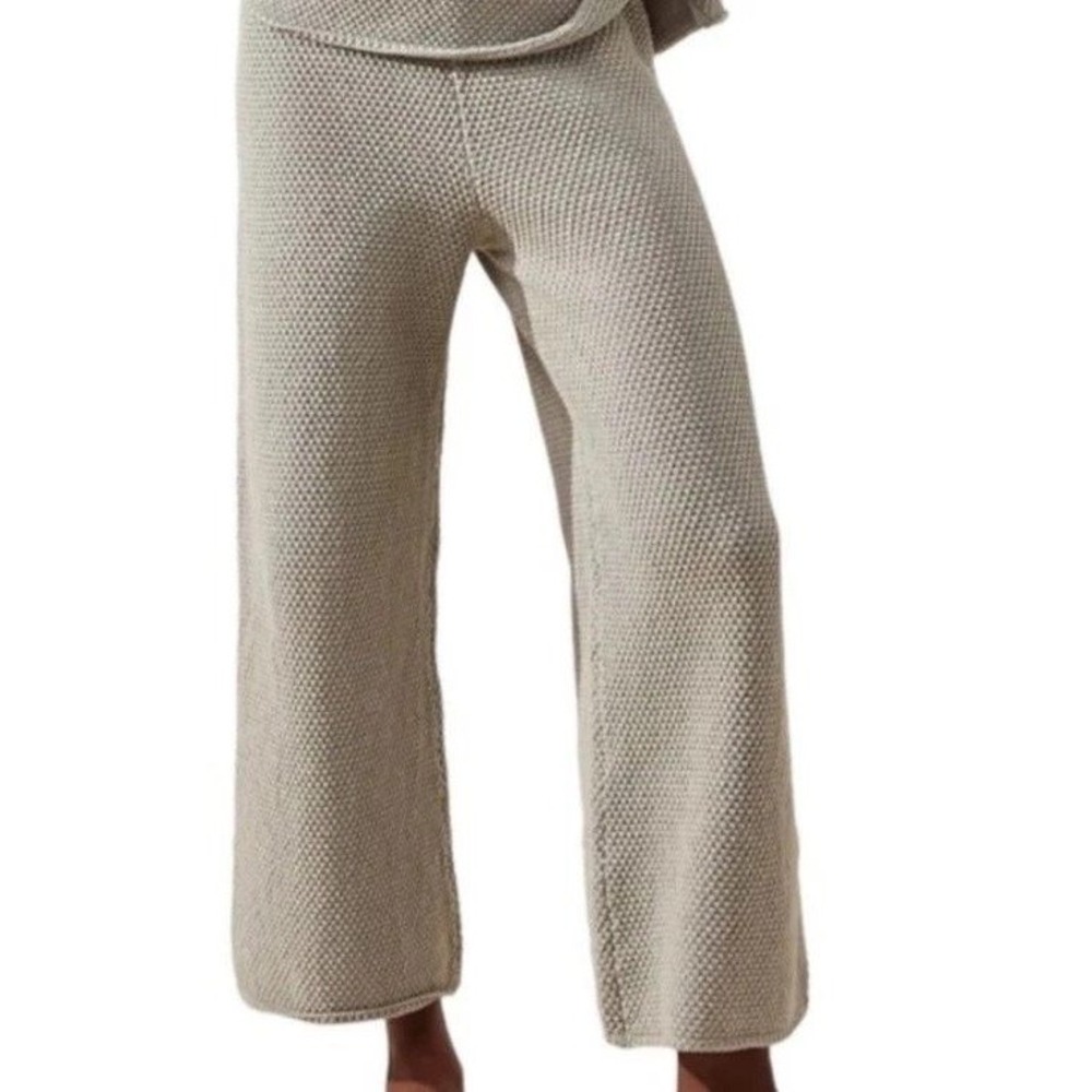 Free People Beach Hailee Sweater Pants Sz L Waffle Knit Cropped Wide Flare Leg